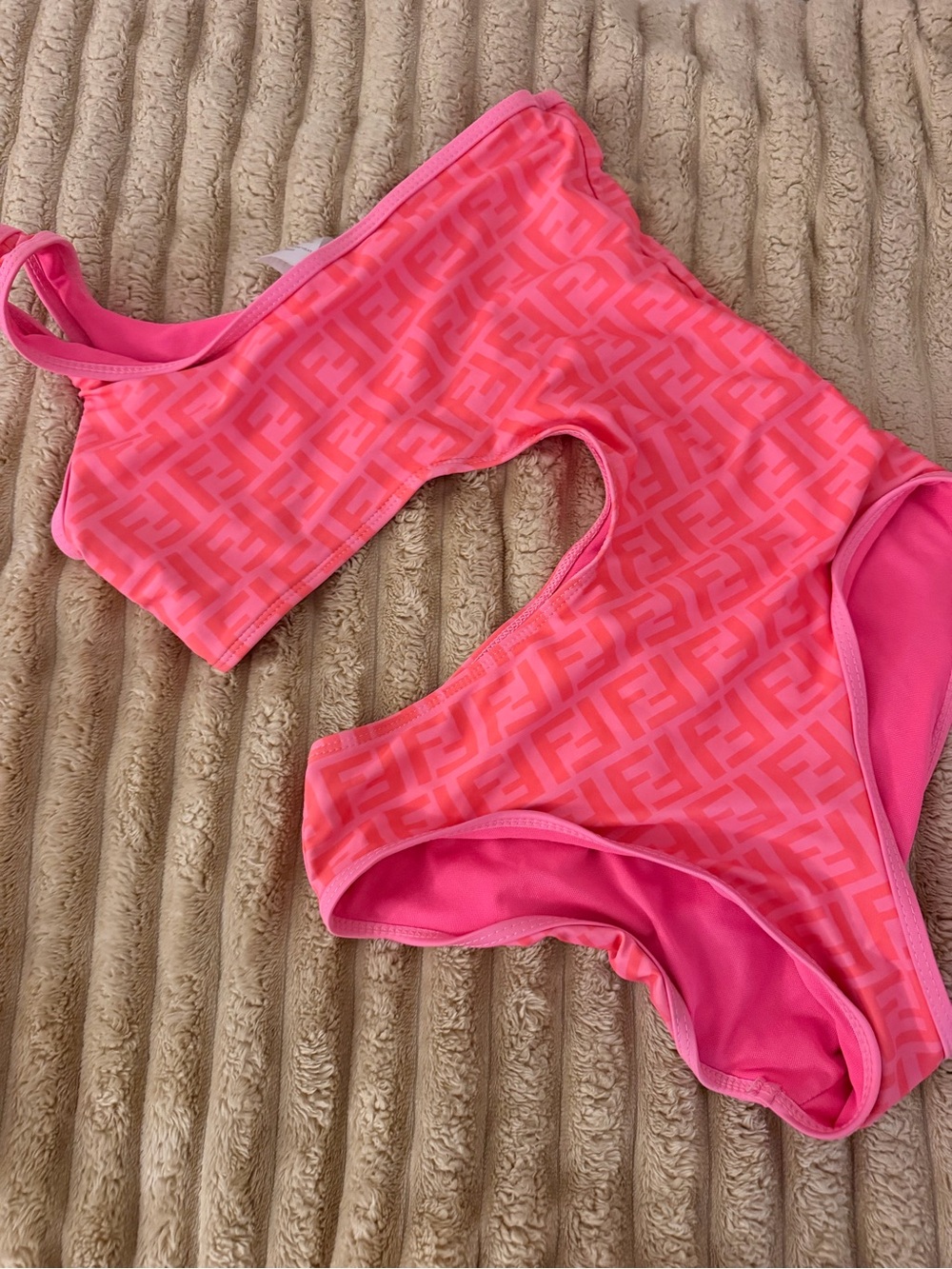 Fendi Neon Pink Logo One-Piece Swimsuit